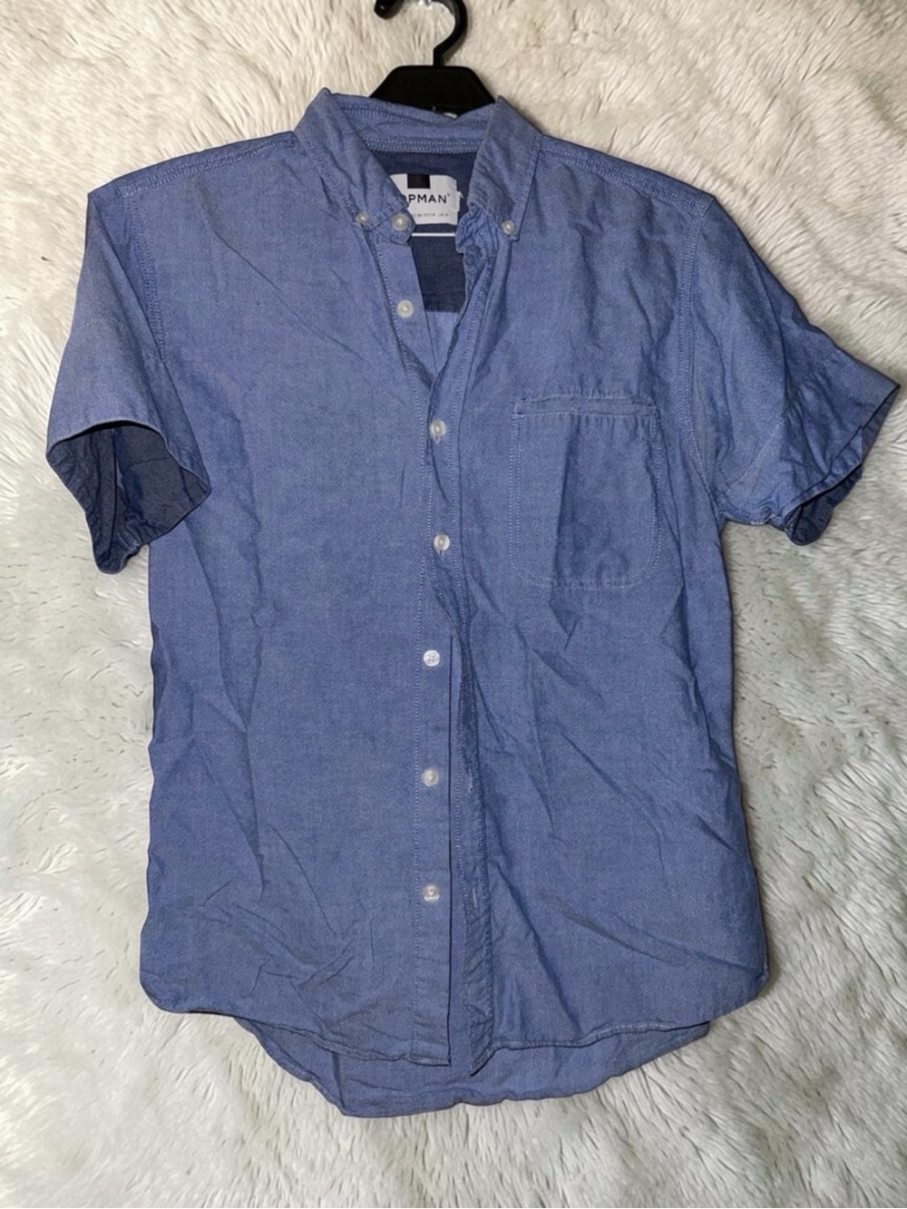 Topman Men's Short-Sleeve Button-Down Shirt in Denim Blue